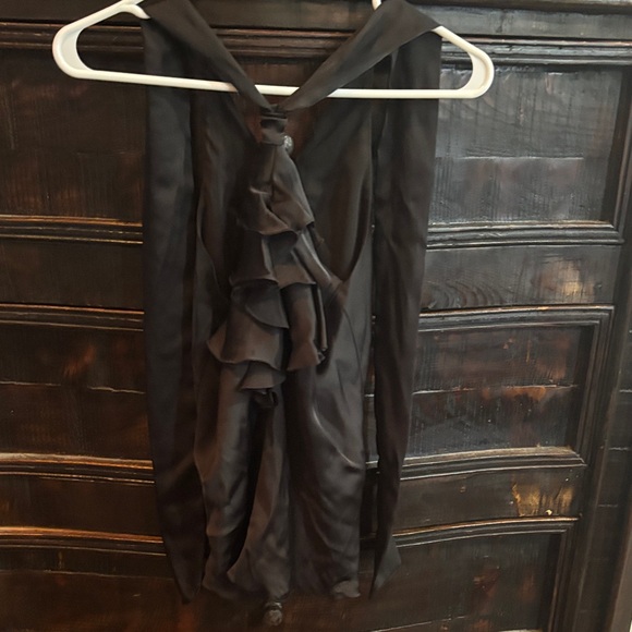Express Tops - Express Elegant Black Halter Top with Ruffle Detail size XS